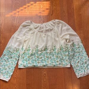 Free People Embroidered Forget Me Not Sheer Long Sleeve Blouse size M Boho Indie